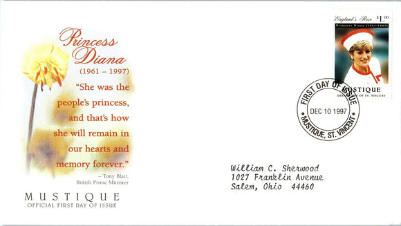 Princess Diana Memorial First Day Cover FDC - MUSTIQUE - SEE SCAN $$$