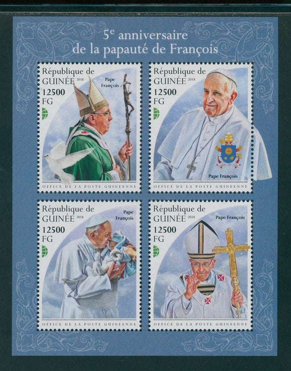 Guinea OS #41 MNH SHEET of 4 Pope Francis Papacy 5th ANN $$