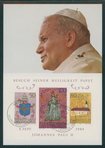 Liechtenstein Scott #815 MNH SOUVENIR CARD Souvenir Sheet Visit of Pope $$