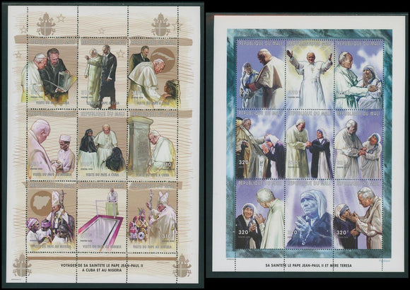 Mali Scott #974-975 MNH SHEETS of 9 Travels of Pope John Paul II CV$24+