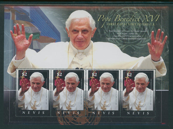 Nevis Scott #1540 MNH SHEET of 4 Pope Benedict XVI Visit to New York CV$6+