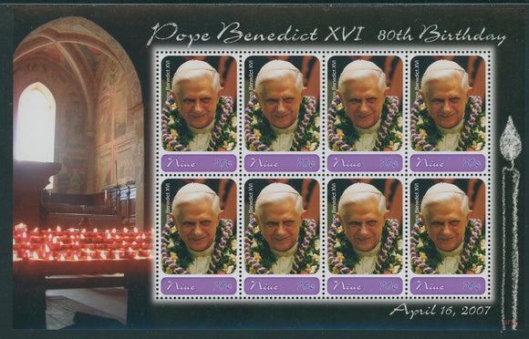Niue Scott #2007 MNH SHEET of 8 Pope Benedict XVI 80th Birthday CV$10+