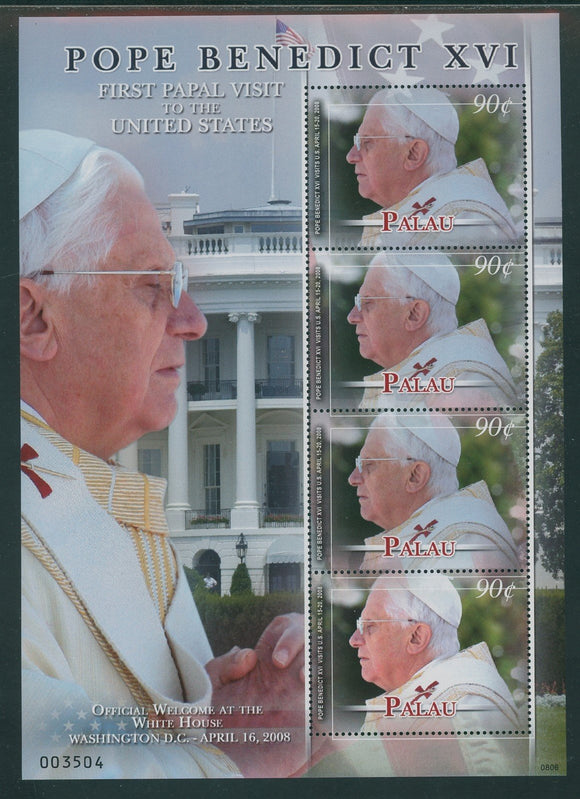 Palau Scott #938 MNH SHEET of 4 Pope Benedict XVI 80th Birthday CV$7+