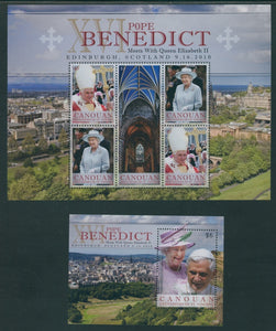 SVG Canouan OS #4 MNH S/S Pope Benedict XVI Meets Queen Elizabeth Edinburgh $$