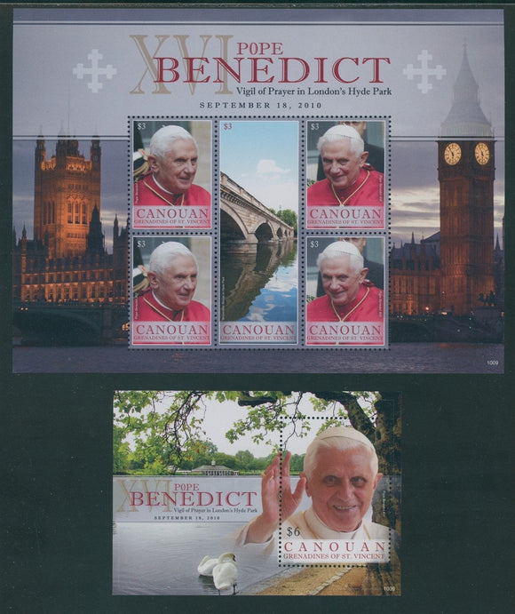 SVG Canouan OS #5 MNH S/S Pope Benedict XVI Vigil in London $$