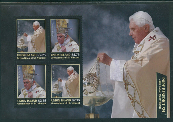 SVG Union I OS #3 MNH SHEET of 4 Pope Benedict XVI $2.75 $$