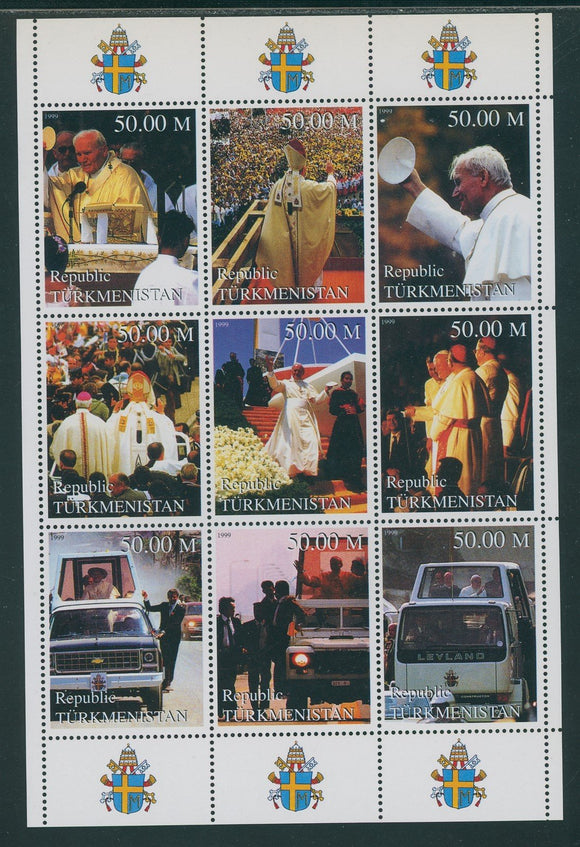 Turkmenistan OS #14 MNH SHEET of 9 Pope John Paul II $$