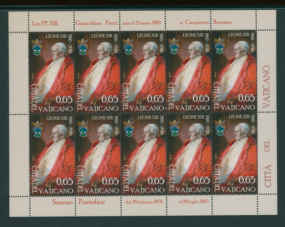 Vatican Scott #1445 MNH SHEET of 10 Pope Leo XIII CV$19+