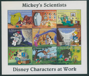 St. Vincent Scott #2251 MNH SHEET of 9 Disney Characters Scientists CV$10+