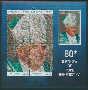 SVG Canouan OS #3 MNH S/S Pope Benedict XVI 80th Birthday $$