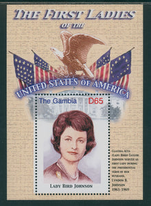 Gambia Scott #3077h MNH S/S First Lady, Lady Bird Johnson CV$5+