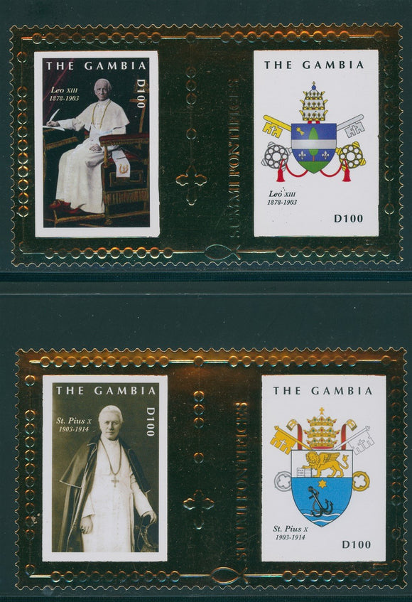 Gambia Scott #3325-3325C NGAI SHEETS Popes Leo XIII, St. Pius X GOLD FOIL CV$45+