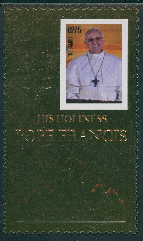 Gambia Scott #3518 NGAI S/S Election of Pope Francis GOLD FOIL CV$15+