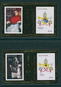 Guyana Scott #4053-4054 NGAI SHEETS Popes Pius XI, Benedict XV GOLD FOIL CV$29+