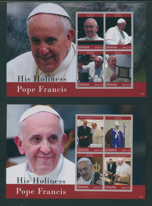 Ghana Scott #2792-2793 MNH SHEETS of 4 Pope Francis CV$17+