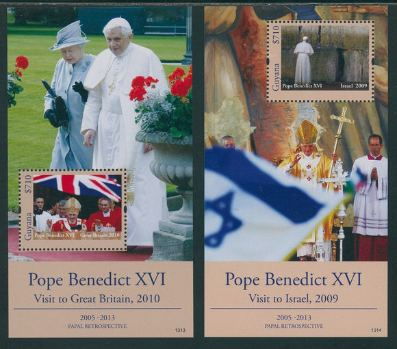 Guyana Scott #4236-4237 MNH S/S Pope Benedict XVI in U. K. and Israel CV$14+