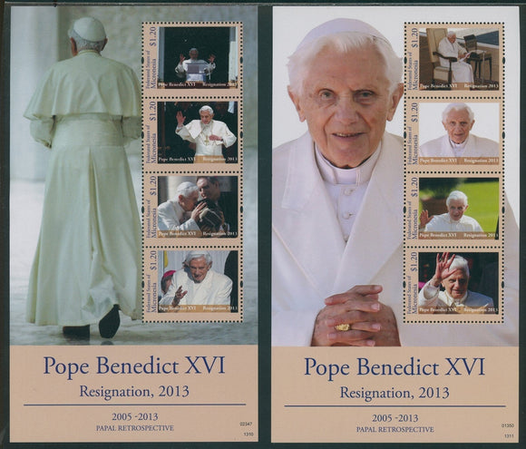 Micronesia Scott #1020-1021 MNH SHEETS of 4 Pope Benedict XVI Resigns CV$19+