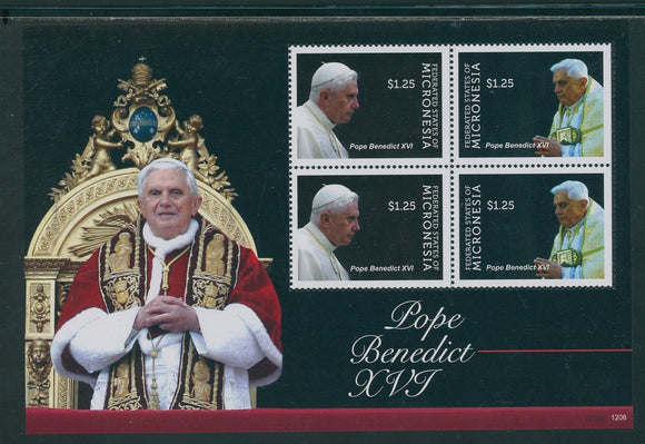 Micronesia Scott #963 MNH SHEET of 2 PAIRS Pope Benedict XVI CV$10+