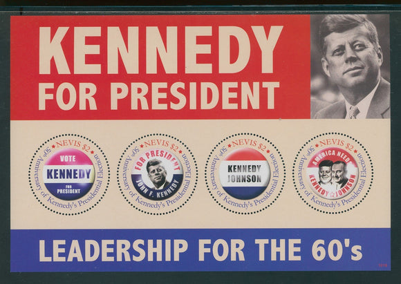 Nevis Scott #1614 MNH S/S of 4 John F. Kennedy JFK 50th Election ANN CV$6+