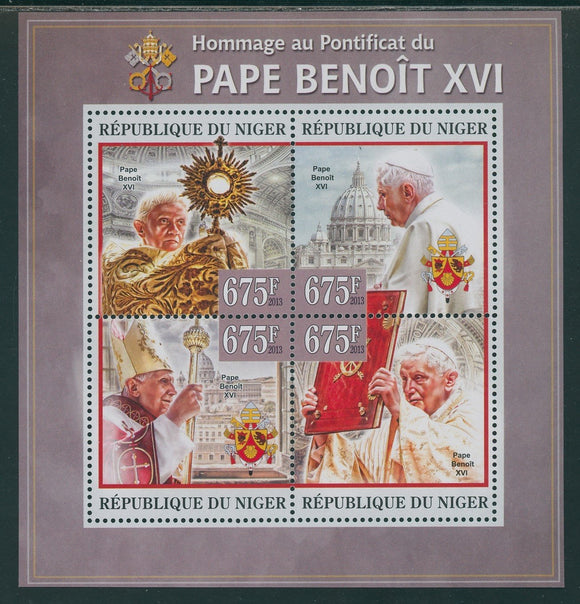 Niger Scott #1177 MNH SHEET of 4 2013 Pope Benedict XVI CV$11+