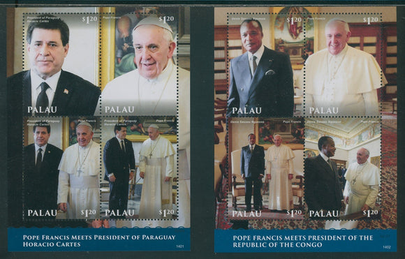 Palau Scott #1203-1204 MNH SHEETS of 4 Pope Francis Meets Presidents CV$19+