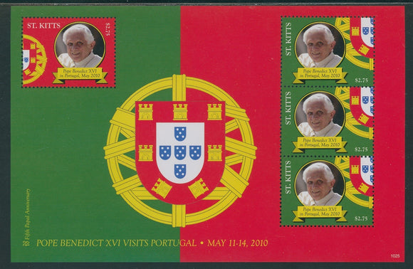 St. Kitts Scott #786 MNH SHEET Visit of Pope Benedict XVI Portugal PERF 12 CV$8+