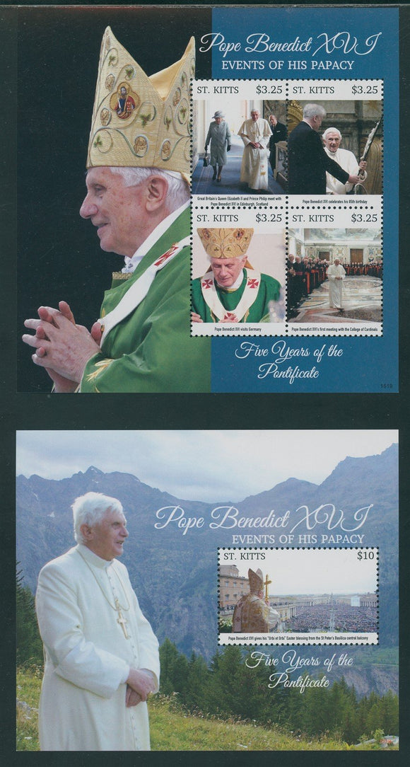 St. Kitts Scott #928-929 MNH SHEETS Events of Pope Benedict's Papacy CV$17+