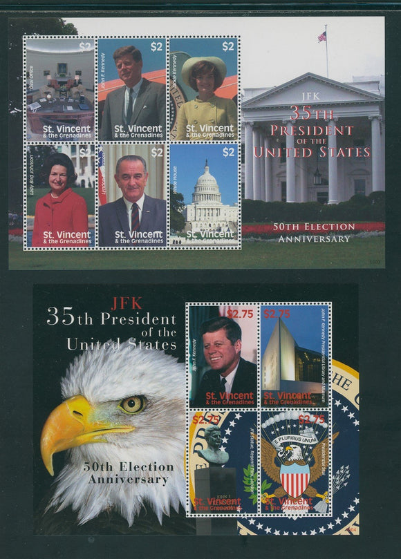 St. Vincent Scott #3696-3697 MNH S/S John F. Kennedy 50th Election ANN CV$17+