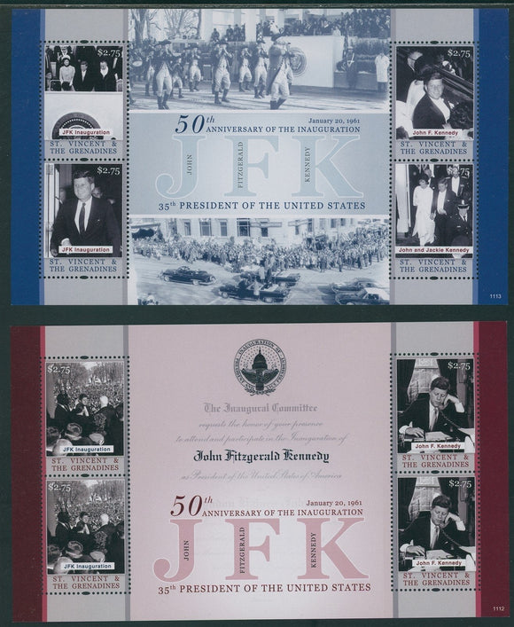 St. Vincent Scott #3780-3781 MNH S/S John F Kennedy 50th Inauguration ANN CV$16+