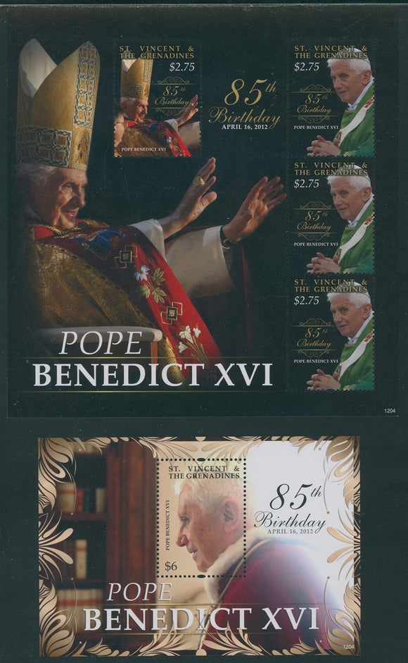 St. Vincent Scott #3821-3822 MNH SHEETS Pope Benedict XVI 85th Birthday CV$12+