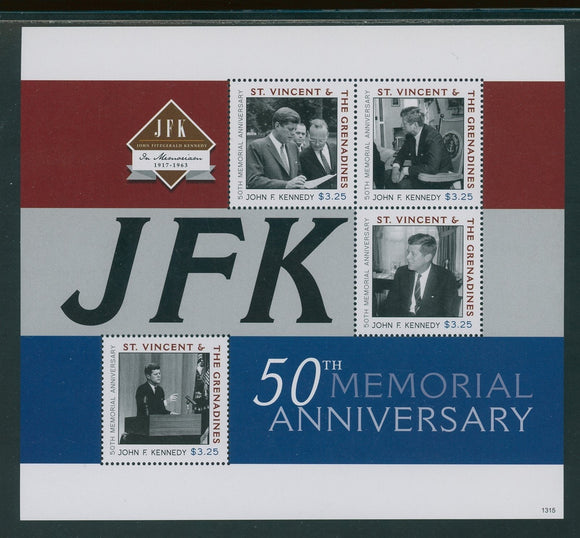 St. Vincent Scott #3858 MNH S/S John Kennedy JFK 50th Memorial CV$9+