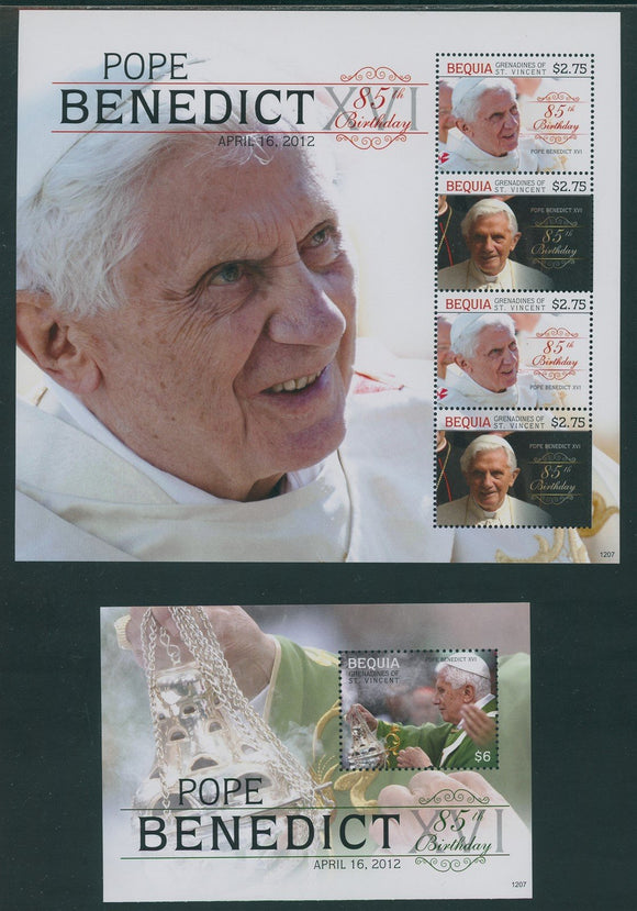 SVG Bequia OS #11 MNH SHEETS Pope Benedict XVI 85th Birthday $$