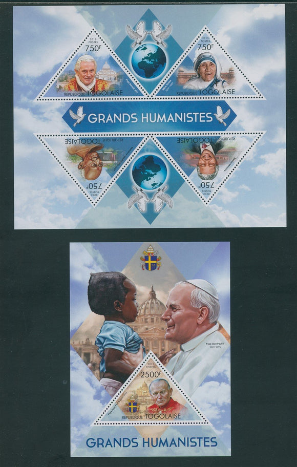 Togo OS #39 MNH SHEETS Great Humanists Popes, Gandhi, Mandela $$