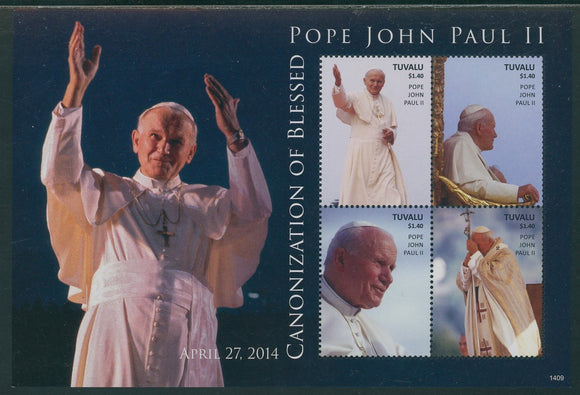 Tuvalu Scott #1285 MNH SHEET of 4 Canonization of Pope John Paul II CV$10+