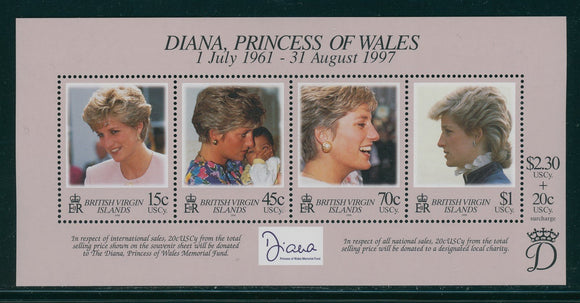 British Virgin Islands Scott #878 MNH SHEET 1998 Princess Diana 1961-1997 CV$4+