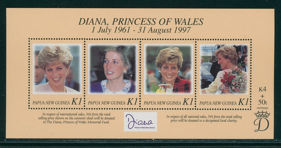 Papua New Guinea Scott #937 MNH SHEET of 4 1998 Princess Diana 1961-1997 CV$6+