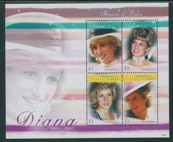 SVG Union I OS #8 MNH SHEET of 4 Princess Diana 1961-1997 $$
