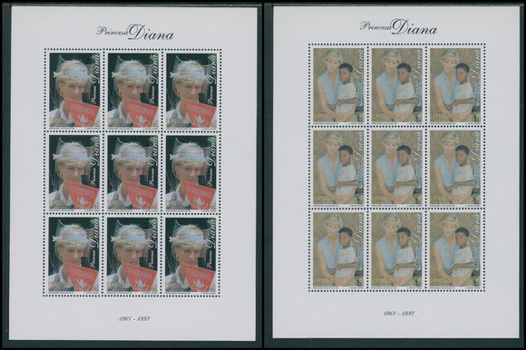Uruguay Scott #B10-B11 MNH SHEETS of 9 1998 Princess Diana CV$49+