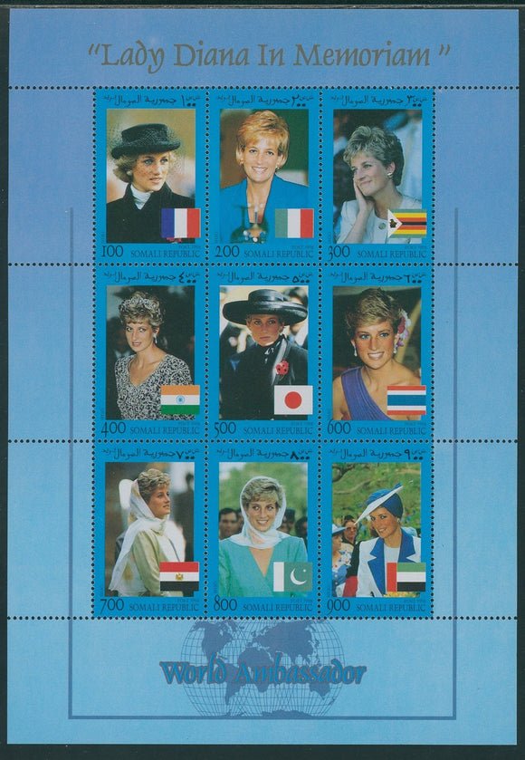 Princess Diana MNH SHEET of 9 Somali Republic 1998 $$