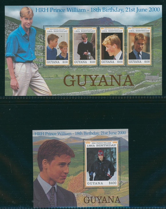 Guyana Scott #3490-3491 MNH SHEETS Prince William 18th Birthday CV$10+