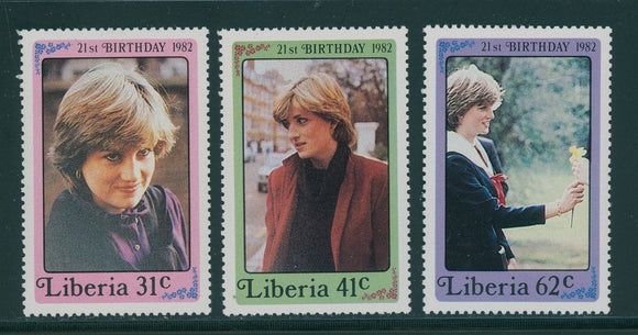 Liberia Scott #958-960 MNH Princess Diana's 21st Birthday CV$3+