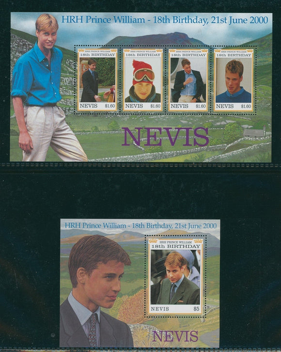 Nevis Scott #1220-1221 MNH SHEETS Prince William 18th Birthday CV$8+