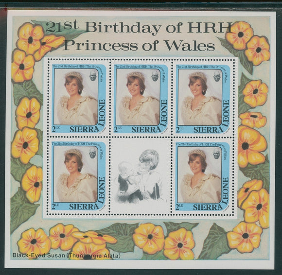 Sierra Leone Scott #533 MNH SHEET 2le Princess Diana's 21st Birthday CV$11+