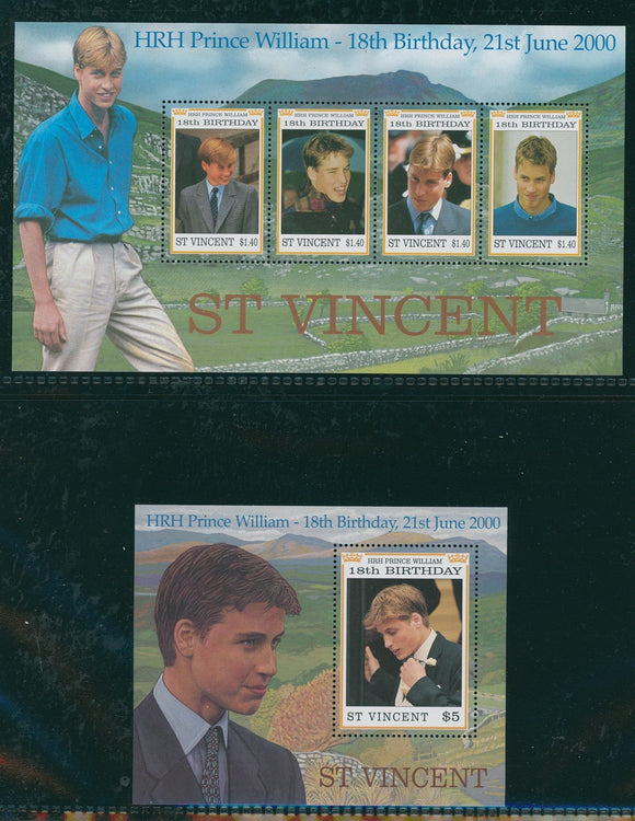 St. Vincent Scott #2780-2781 MNH SHEETS Prince William 18th Birthday CV$8+