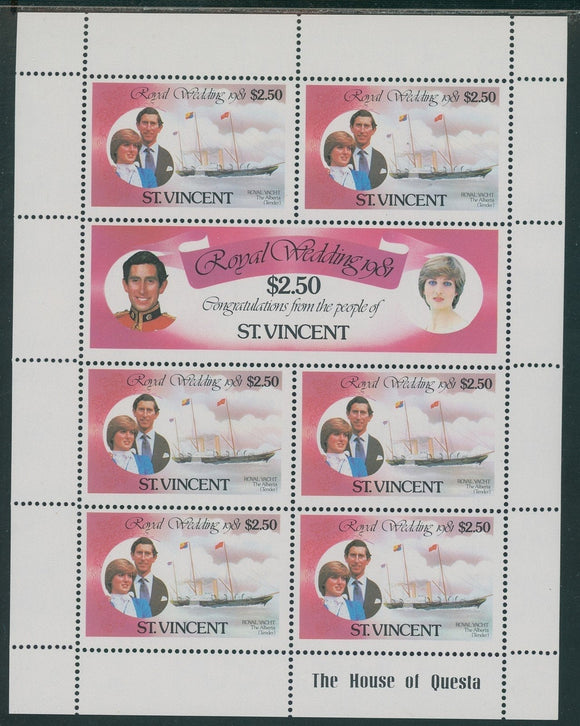 St. Vincent note after Scott #630 MNH SHEET $2.50 Charles Diana Wedding $$ os2