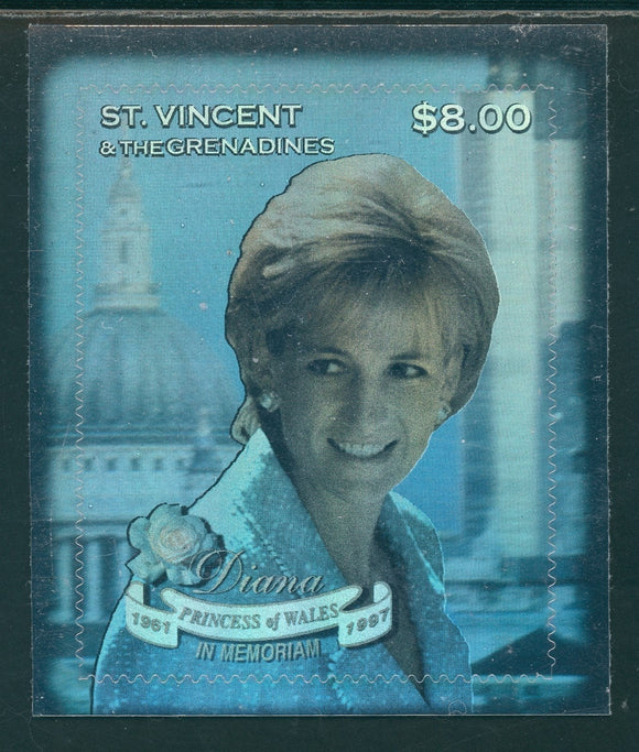St. Vincent Scott #2639 NGAI S/S Princess Diana 1961-1997 $8 HOLOGRAM $$