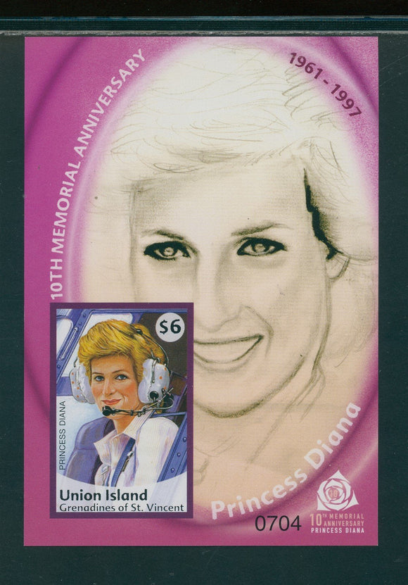 SVG Union I Scott #326 IMPERF MNH S/S 2007 Princess Diana 10th Memorial ANN $$