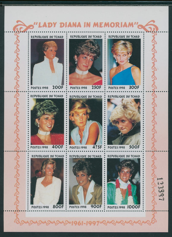 Chad Scott #774 MNH SHEET of 9 1999 Princess Diana (1961-1997) CV$18+