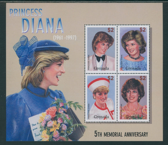 Grenada Scott #3324 MNH SHEET 2002 Princess Diana 5th Memorial ANN CV$6+