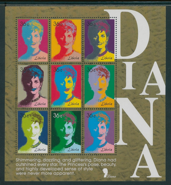 Liberia OS #21 MNH SHEET In Memoriam Princess Diana 1961-1997 $$
